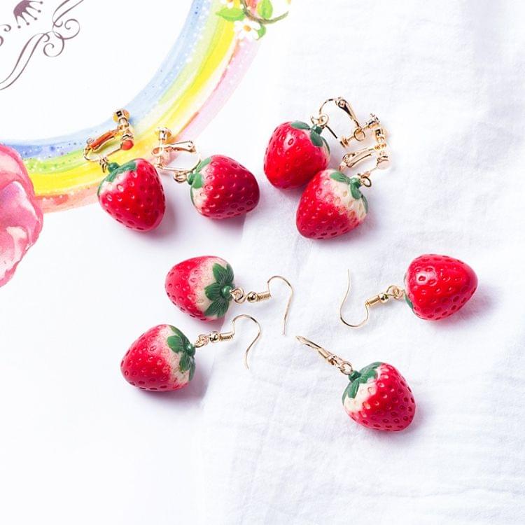 Created Sweet Acrylic Strawberry Shape Women Earrings(Deep Red Clip Earring)