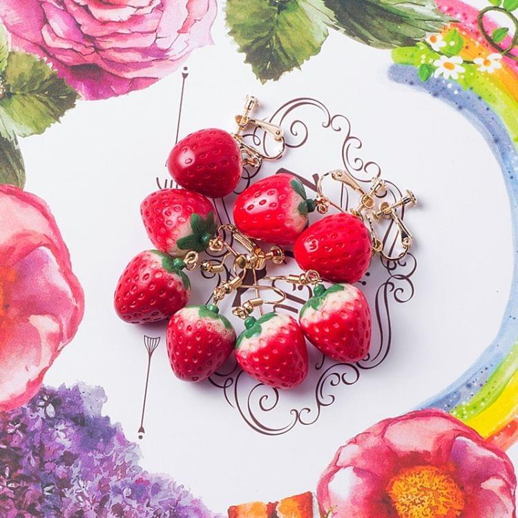 Created Sweet Acrylic Strawberry Shape Women Earrings(Deep Red Clip Earring)