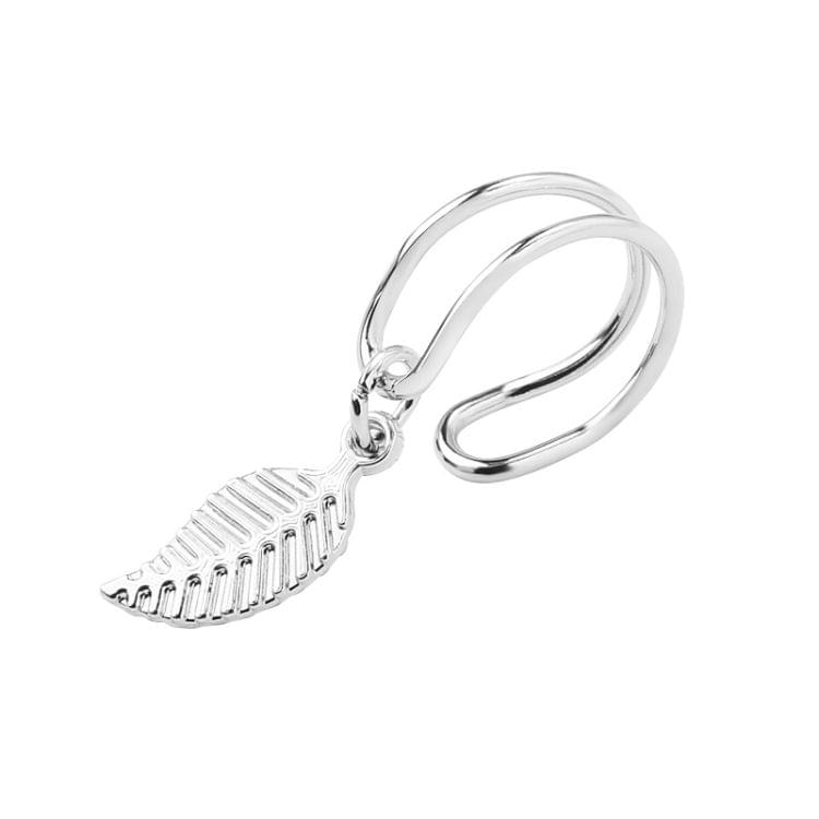 Fashion No Pierced Ear Clip Cuff Wrap Earrings Leaf Feather Pendant Non-piercing Clip Earrings for Women Party Statement Jewelry(Silver)