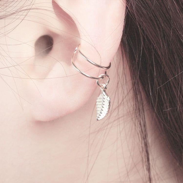 Fashion No Pierced Ear Clip Cuff Wrap Earrings Leaf Feather Pendant Non-piercing Clip Earrings for Women Party Statement Jewelry(Silver)