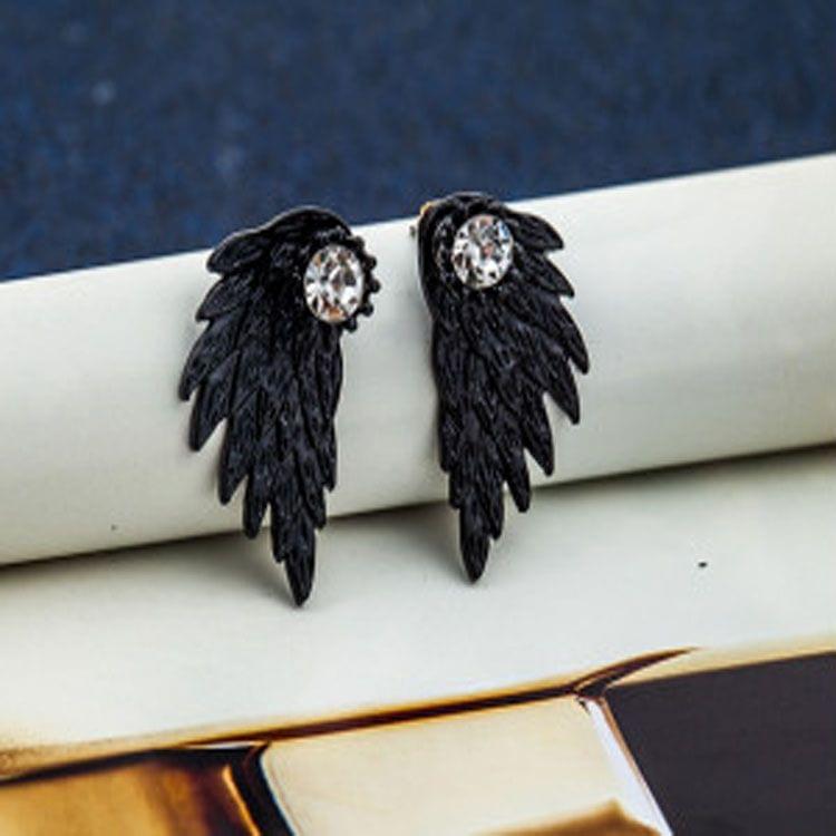 Jewelry Earrings Gothic Cool Angel Wing Rhinestones Alloy Earrings For Women(black)