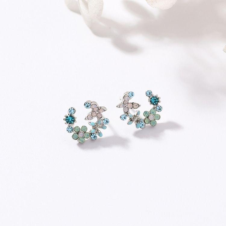 Rhinestone Wreath Stud Earrings For Women Sweet Flower Shell Small Cirlce Jewelry(pink flora half circle)