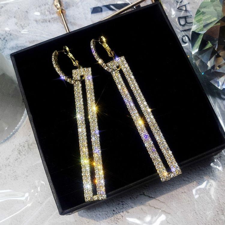 Fashion Long Geometric Drop Earrings Luxury Gold Silver Color Rectangle Rhinestone Earring(Silver)