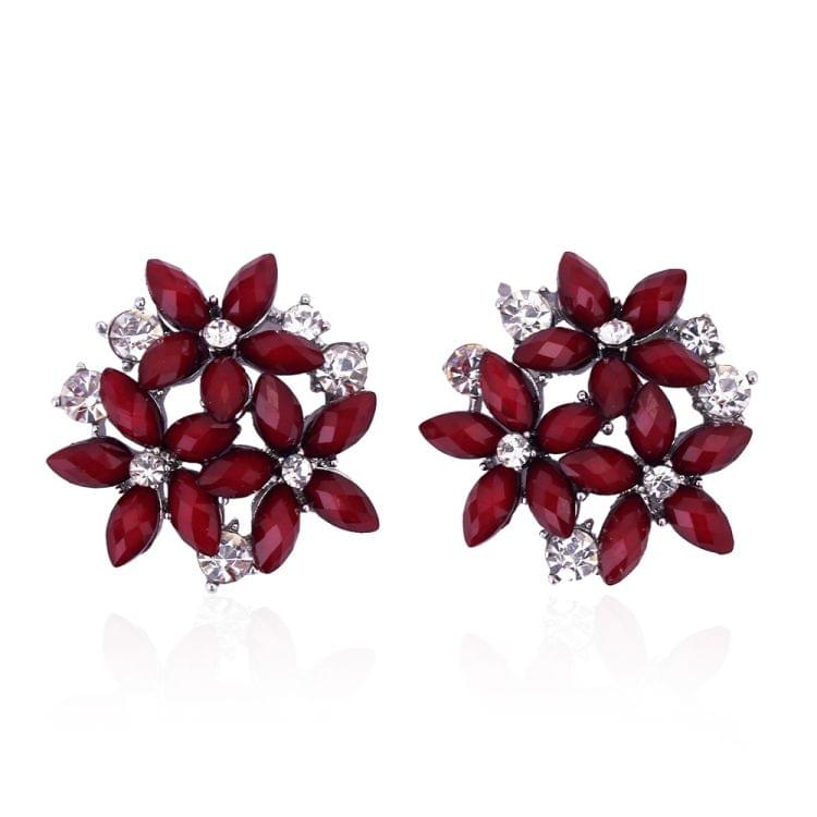 Fashion Zircon Rhinestone 3 Flower Stud Earrings for Women Jewelry, Metal Color:red
