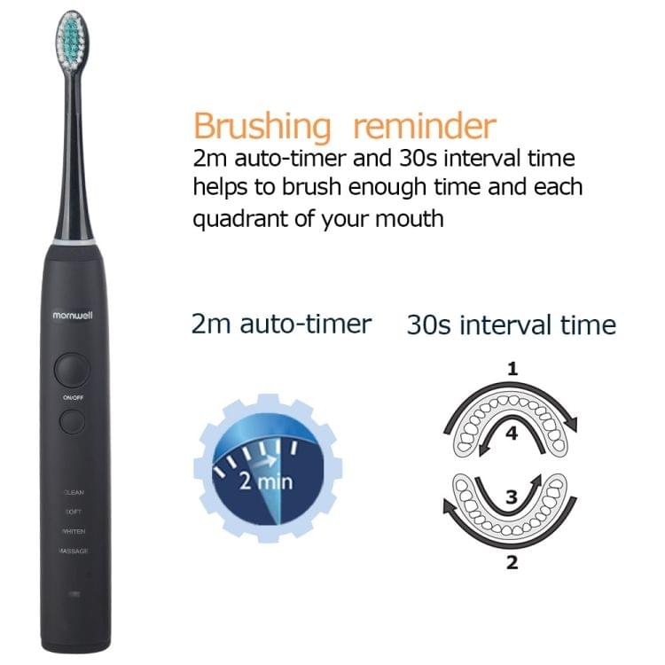 IPX7 Waterproof Rechargeable Adult Sonic Pulse Electric Toothbrush, US Plug(Black)