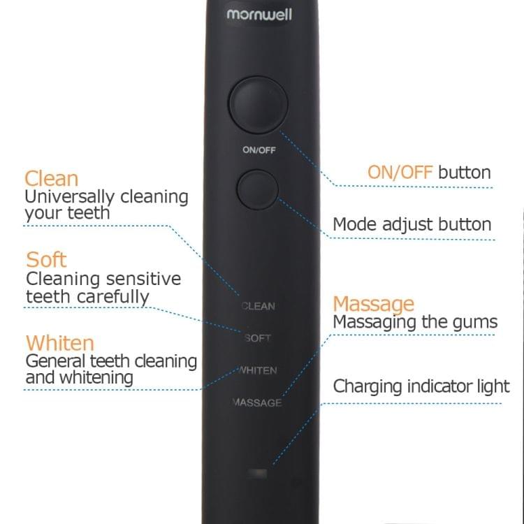IPX7 Waterproof Rechargeable Adult Sonic Pulse Electric Toothbrush, US Plug(Black)