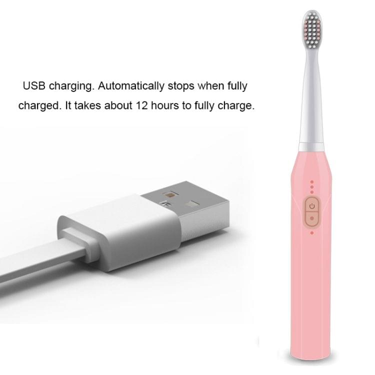 3 Cleaning Modes Sonic Electric Toothbrush USB Charger Rechargeable Tooth Brush (Pink + White)