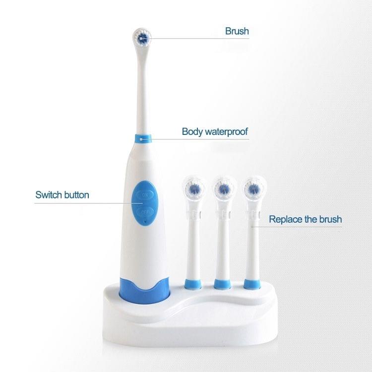 2W Creative Household Waterproof Rotary Electric Toothbrush Set with 4 Replacement Brush Heads & Base, 8500 Revolutions Per Minute(Blue)