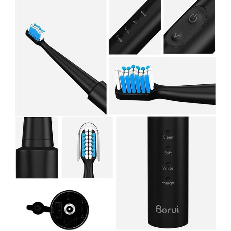 USB Wireless Charge Sonic Electric Toothbrush Adult Oral Hygiene Rechargeable Ultrasonic Tooth Brush with 4 Brush Heads (Black Plating)