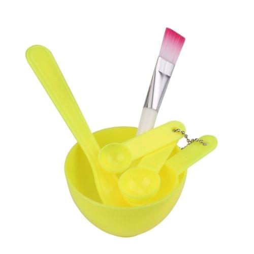 4 in 1 DIY Facial Mask Mixing Bowl Brush Spoon Stick Brush Face Care Set Women Facial Beauty Professional Kits Tools(Light Yellow)