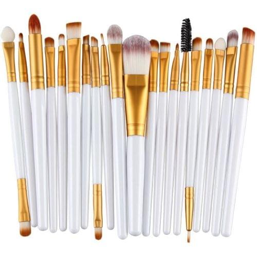 20 in 1 Plastic Handle Soft Head Foundation Eye Lip Multi-function Brush Makeup Tools(White+Gold)