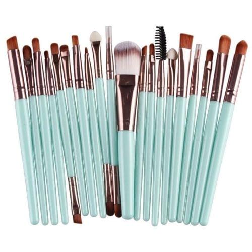 20 in 1 Plastic Handle Soft Head Foundation Eye Lip Multi-function Brush Makeup Tools(Green+Coffee)
