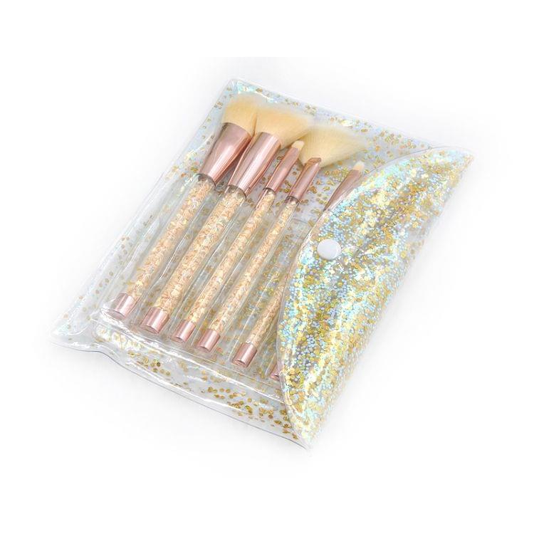7 in 1 Clear Crystal Sequined Orange Diamond Handle and Yellow Brush Multi-functional Makeup Brush