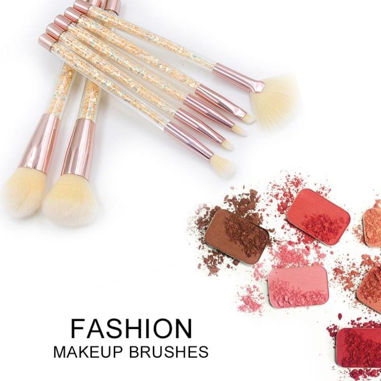7 in 1 Clear Crystal Sequined Orange Diamond Handle and Yellow Brush Multi-functional Makeup Brush