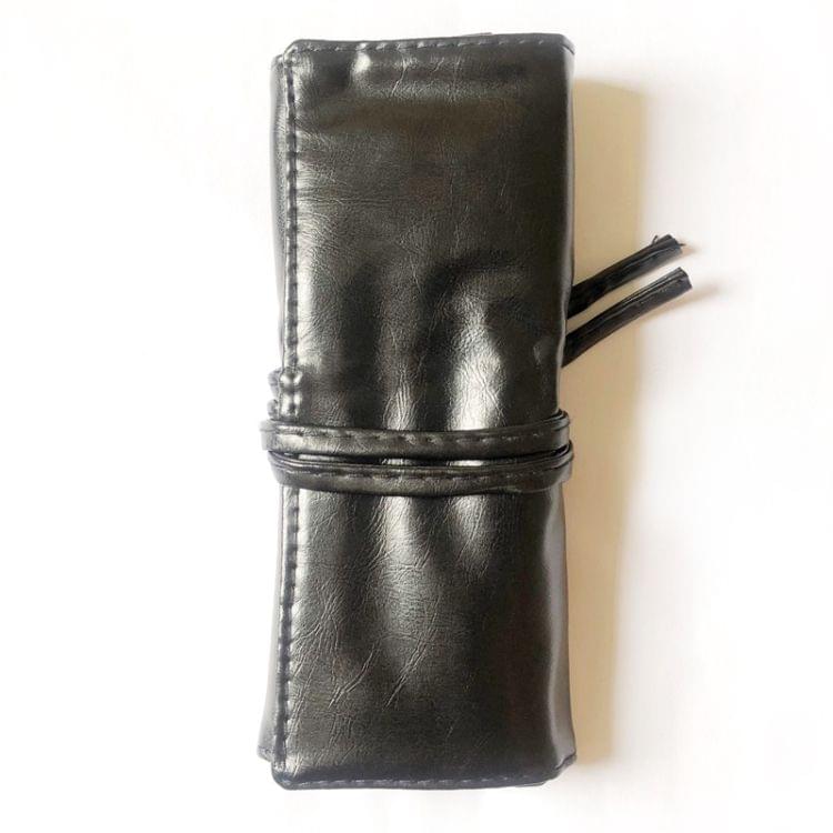 7 PCS Nylon Hair Wooden Handle Brush Cosmetic Set with Leather Bag (Black)