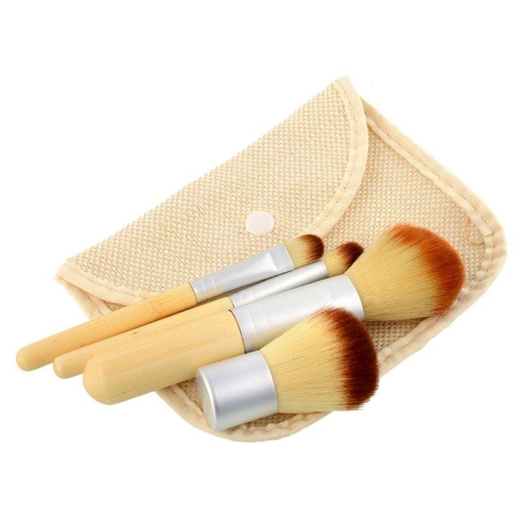 4 PCS Professional Makeup Brush Set Beauty Kit Cosmetic with Bamboo Handle + Storage Pouch