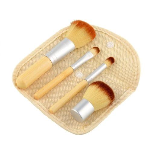 4 PCS Professional Makeup Brush Set Beauty Kit Cosmetic with Bamboo Handle + Storage Pouch