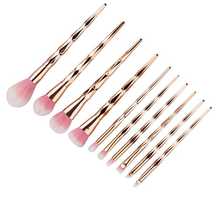 10 in 1 Diamond Style Handle Makeup Brush Cosmetic Foundation Cream Powder Blush Makeup Tool Set(Gold)