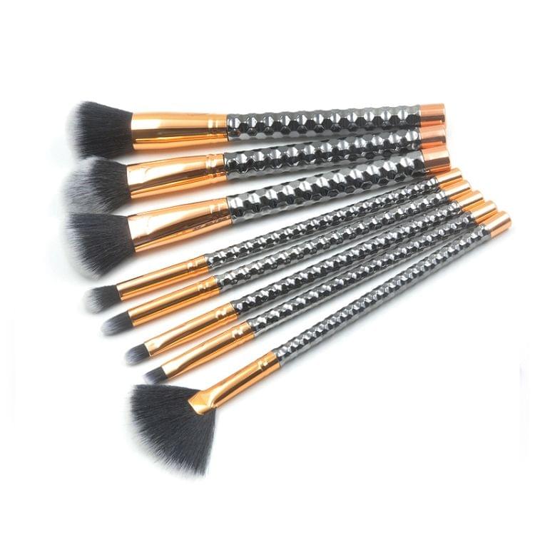 8 in 1 Honeycomb Handle Multi-functional Makeup Brush, Black Handle and Black Brush