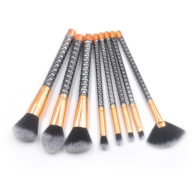 8 in 1 Honeycomb Handle Multi-functional Makeup Brush, Black Handle and Black Brush
