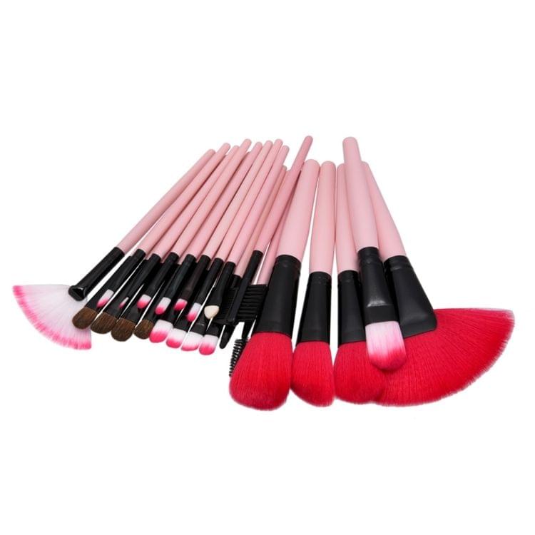 24 in 1 Wood Handle Makeup Brush Cosmetic Foundation Cream Powder Blush Makeup Tool Set(Pink)