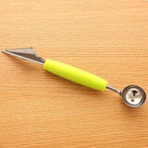 2 in 1 Dual-head Fruit Ball Carving Knife Fruit Waterlemon Scoop Melon Digger Fruit Ice Cream Platter Spoon(Green)