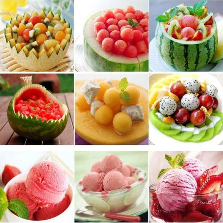 2 in 1 Dual-head Fruit Ball Carving Knife Fruit Waterlemon Scoop Melon Digger Fruit Ice Cream Platter Spoon(Green)