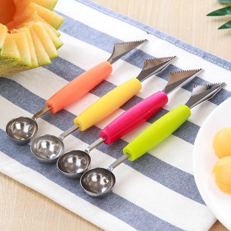 2 in 1 Dual-head Fruit Ball Carving Knife Fruit Waterlemon Scoop Melon Digger Fruit Ice Cream Platter Spoon(Green)