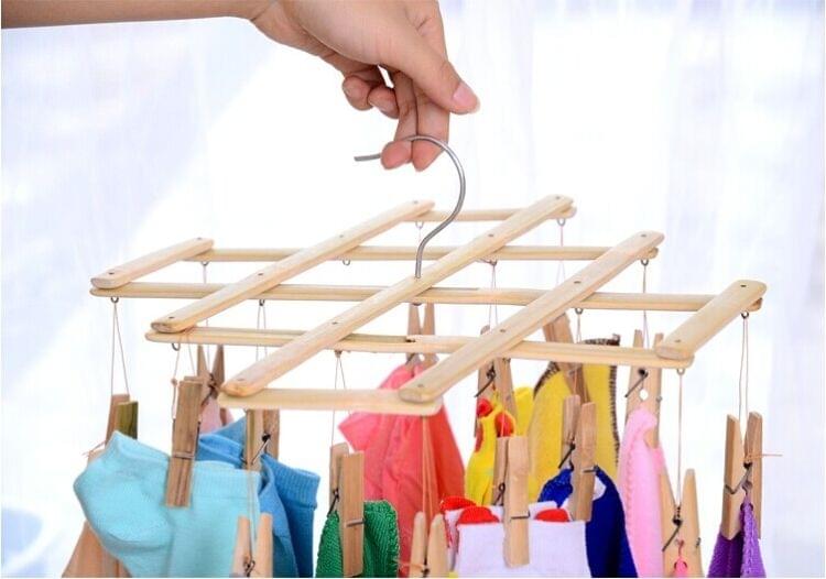 Bamboo Folding Drying Rack (Specification: 16 clip)