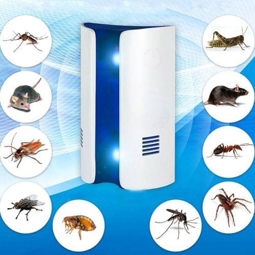Electromagnetic Wave Frequency-conversion Double Waves Multi-function Mosquito Repellent Ultrasonic Pest Repeller, UK Plug(White)