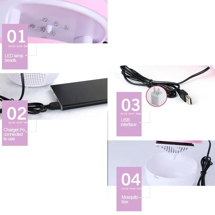 5W 6 LEDs No Radiation Mute Photocatalytic 7-blade Fan USB Mosquito Killer Lamp(Pink)