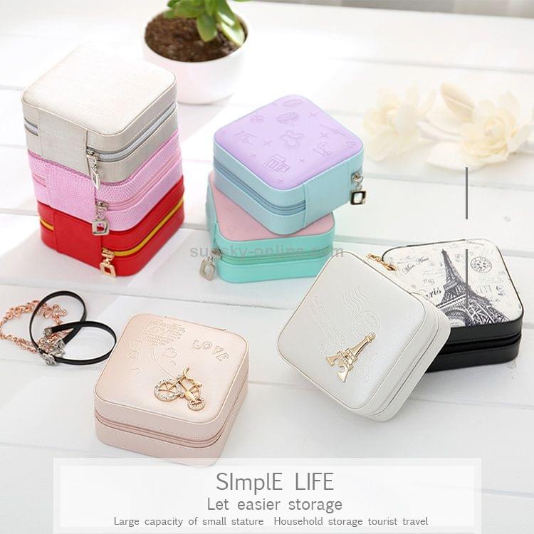 Macaron Small Jewelry Box Rings and Earrings Mirrored Travel Storage Case (White)