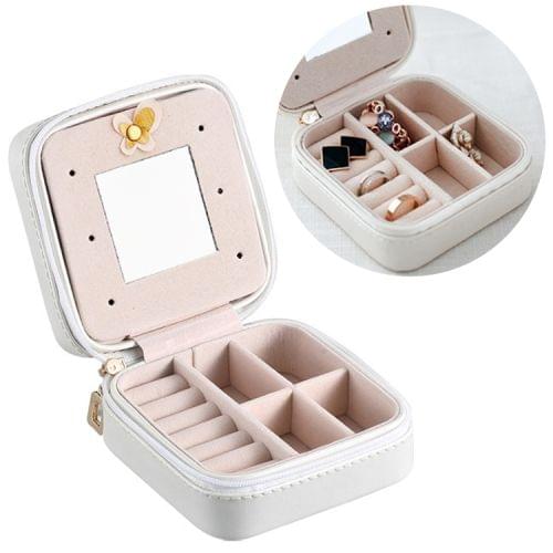 Macaron Small Jewelry Box Rings and Earrings Mirrored Travel Storage Case (White)