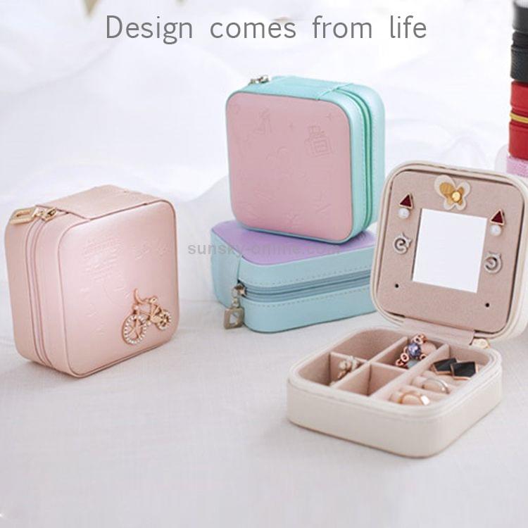 Macaron Small Jewelry Box Rings and Earrings Mirrored Travel Storage Case (White)