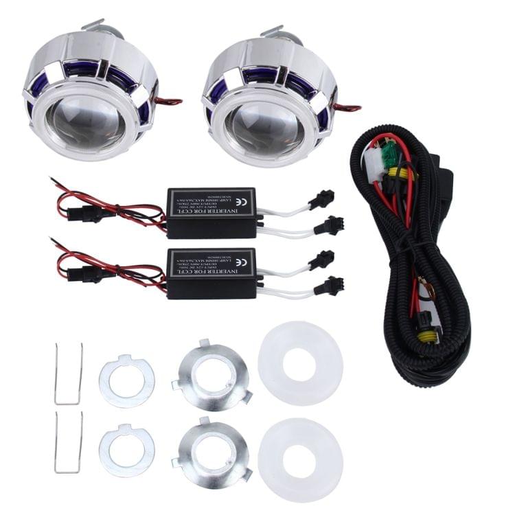 2 PCS H1 2.5 inch 12V Bi-Xenon Projector Lens Headlight Kit with Exquisite Angle Eyes Decoration(Blue Light)