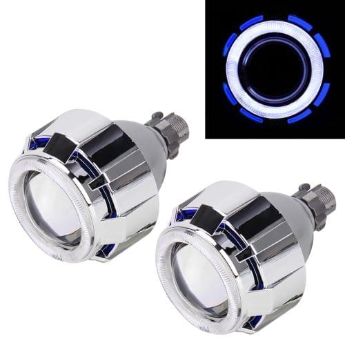 IPHCAR 2.5 inch 12V Bi-Xenon Projector Lens Headlight with Exquisite Angle Eyes Decoration for Right Driving(Blue)