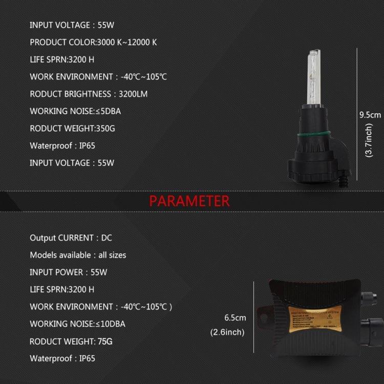 55W H4/HB2/9003 6000K 3200LM HID Xenon Light Conversion Kit with Slim Ballast High Intensity Discharge Lamp, White
