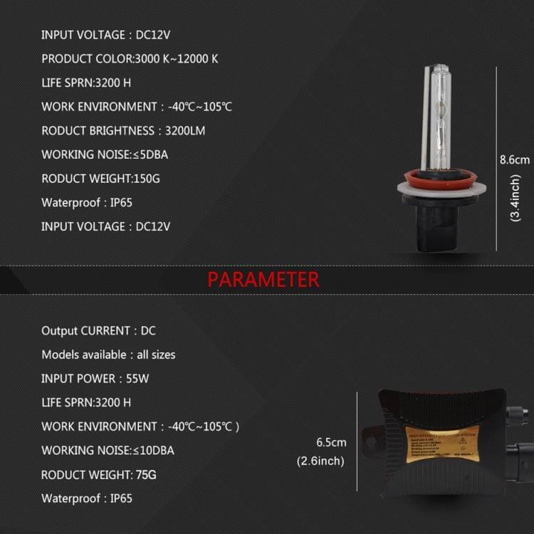 55W H8/H9/H11 6000K HID Xenon Light Conversion Kit with Slim Ballast High Intensity Discharge Lamp, White