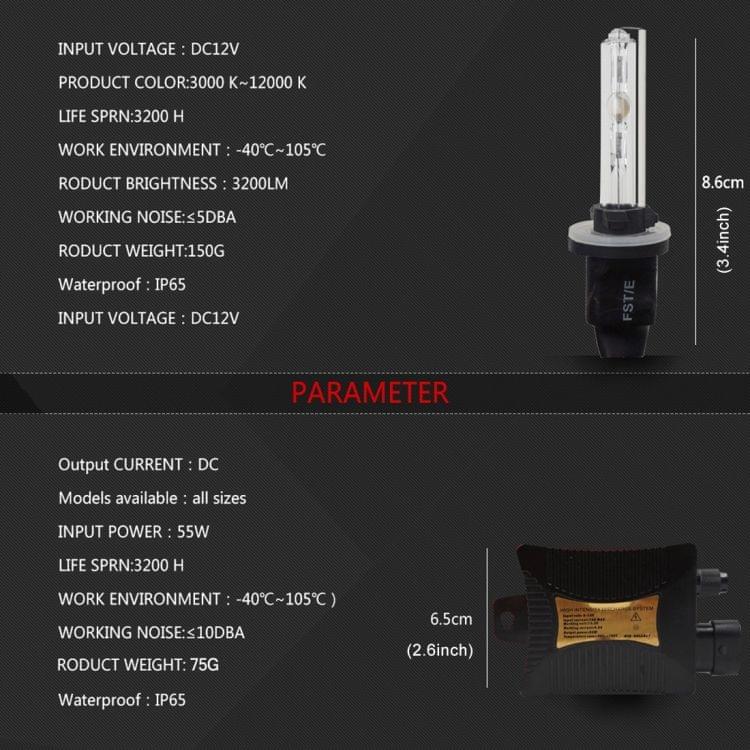 55W 880/881/H27 6000K HID Xenon Light Conversion Kit with High Intensity Discharge Slim Ballast, White