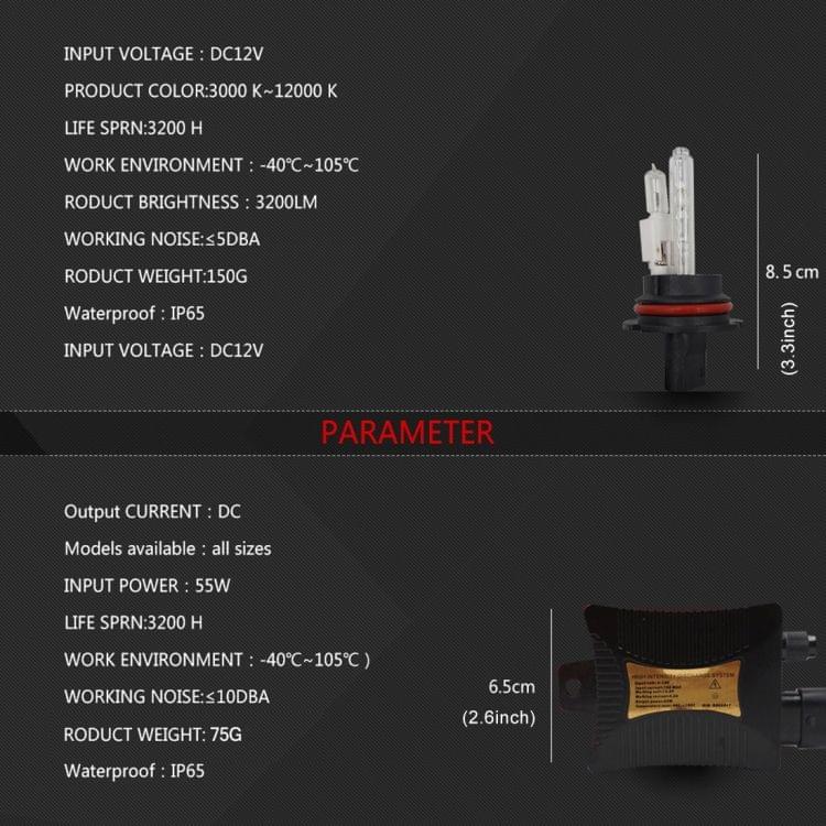 55W 9006/HB4 6000K HID Xenon Light Conversion Kit with High Intensity Discharge Slim Ballast, White