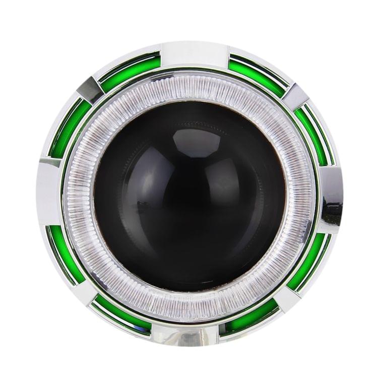 IPHCAR 2.5 inch 12V Bi-Xenon Projector Lens Headlight with Exquisite Angle Eyes Decoration for Right Driving(Green)