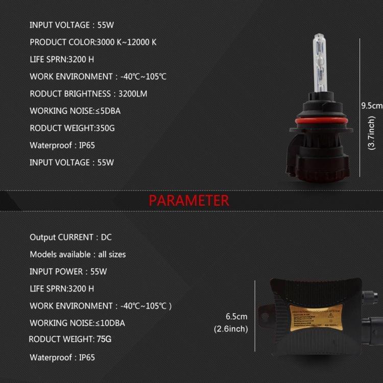 55W 9004/9007/HB1/HB5 6000K HID Xenon Conversion Kit with High Intensity Discharge Slim Ballast, White