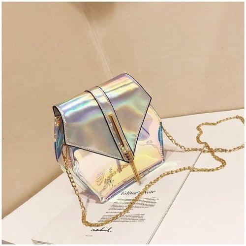 Hexagon Shape Laser Color PVC Single Shoulder Bag Ladies Handbag Messenger Bag (Silver)