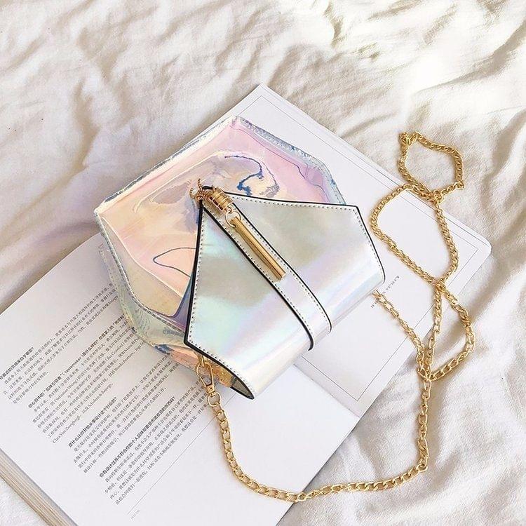 Hexagon Shape Laser Color PVC Single Shoulder Bag Ladies Handbag Messenger Bag (Silver)