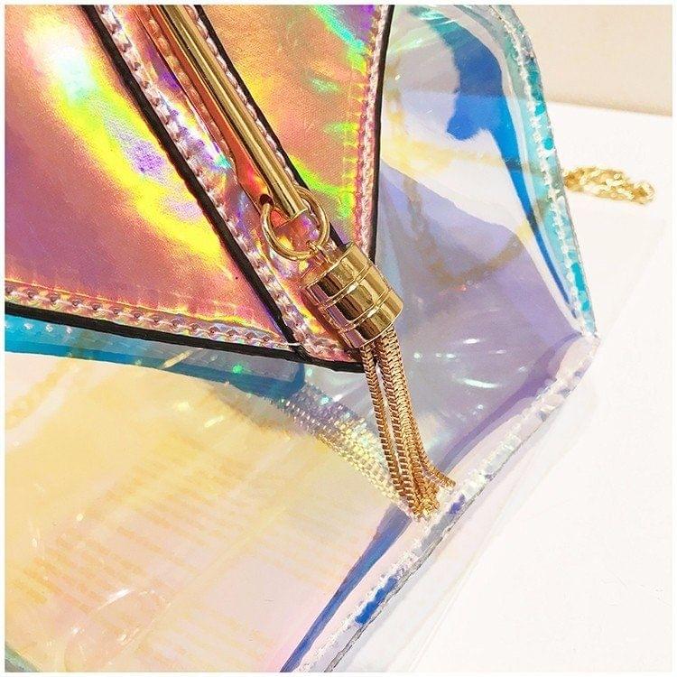 Hexagon Shape Laser Color PVC Single Shoulder Bag Ladies Handbag Messenger Bag (Pink)