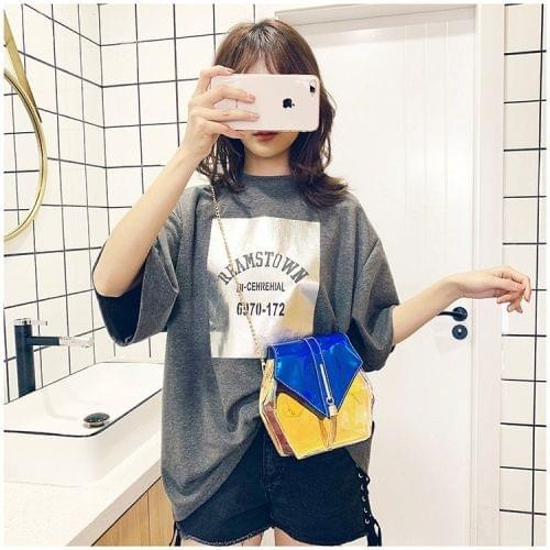 Hexagon Shape Laser Color PVC Single Shoulder Bag Ladies Handbag Messenger Bag (Blue)