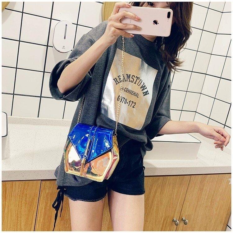 Hexagon Shape Laser Color PVC Single Shoulder Bag Ladies Handbag Messenger Bag (Blue)