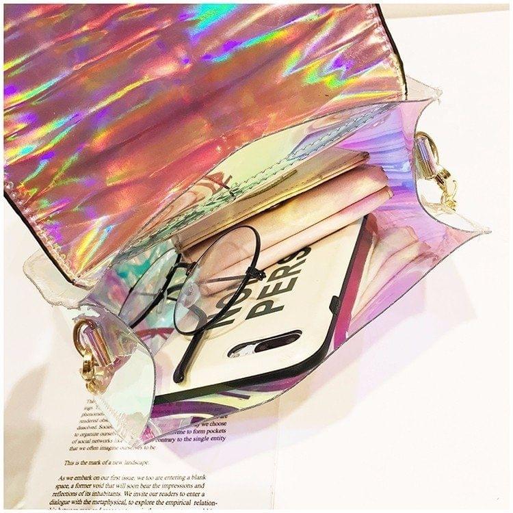 Hexagon Shape Laser Color PVC Single Shoulder Bag Ladies Handbag Messenger Bag (Blue)