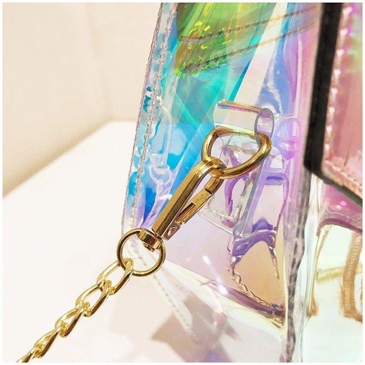 Hexagon Shape Laser Color PVC Single Shoulder Bag Ladies Handbag Messenger Bag (Blue)