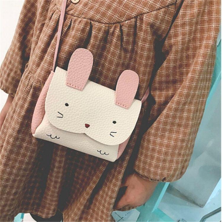 Girls PU Coin Purse Bag Wallet Kids Rabbit One Shoulder Bag Small Coin Purse(Pink)